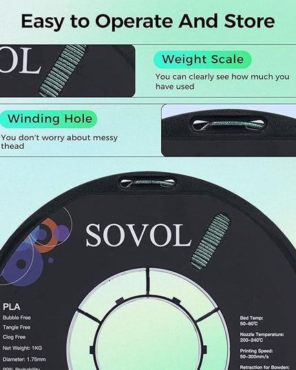 Sovol Silk PLA Filament with Green Glitter 1kg 1.75mm, Color Changeable 3D Printer Filament 2.2lbs, Chameleon Shiny PLA Material +/-0.03mm, Shimmering 3D Printing Filament, Galaxy Green