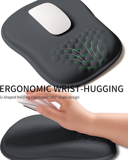 Hokafenle Ergonomic Wrist-Hugging Mouse Pad Wrist Support, U-Shaped Holding Wrist Rest Mousepad for Carpal Tunnel Pain Relief with Cushioned Memory Foam Slope Massage Bulge (10.2x8.3 in,Dark Grey)
