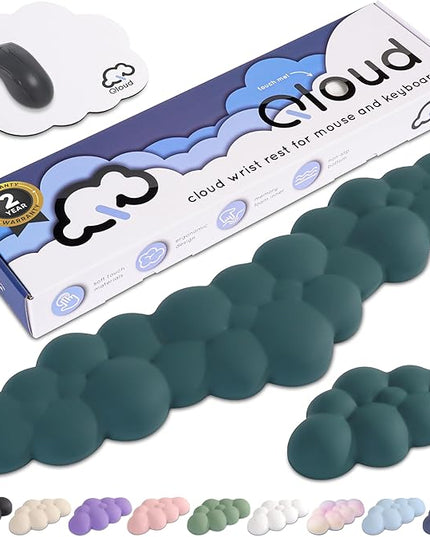 Qloud Cloud Wrist Rest Keyboard Wrist Rest for Computer Keyboard Pad, Cloud Keyboard Wrist Rest, Wrist Pad for Keyboard, Memory Foam, Non Slip Base, Comes with Mouse Pad - Dark Teal