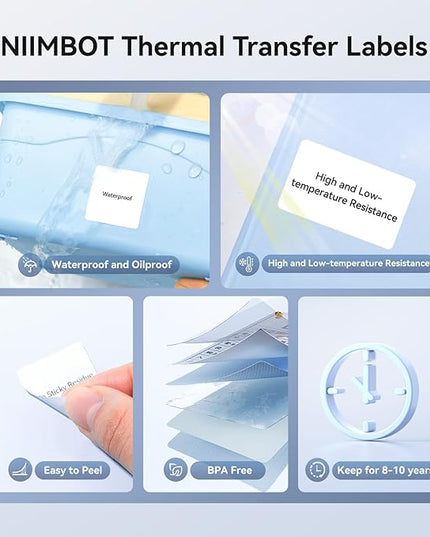 NIIMBOT M2/M3 Thermal Transfer Labels 1.97''x1.18'', for M2/M3 Label Maker, PET Material, Waterproof and High-Temperature Resistance, Long Storage Time, White Label Tape(50x30mm-225)