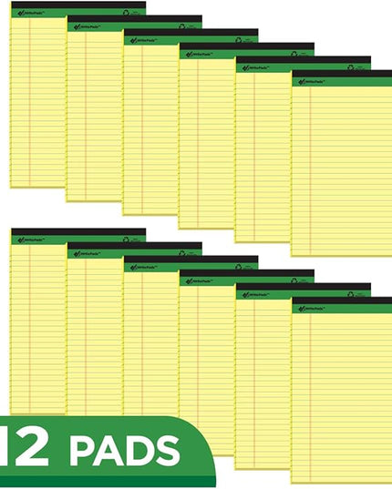 KAISA Legal Pad Writing Pads, 5"x8" Legal Ruled, 8.5"x11.75" Wide Ruled, 56GSM Paper Notepads, 12pads (Canary 24pad, 8.5x11.75inch)