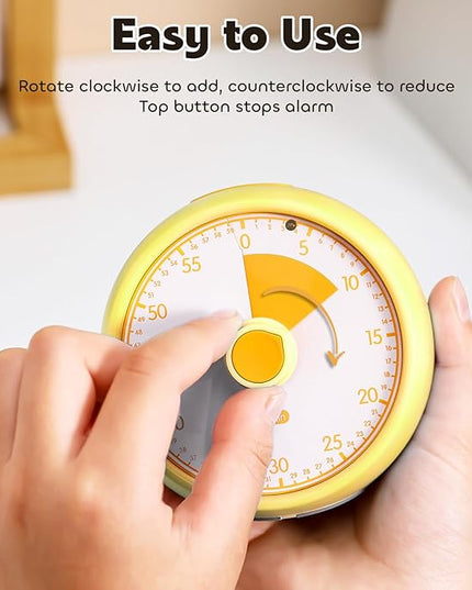 Conchstar Visual Timer 60-Minute Countdown Timer with Optional Alarm, Focus Tool for ADHD & Autism, Time Management for Homework, Chores, Office, Kitchen, Teaching & Study Routines (Yellow)