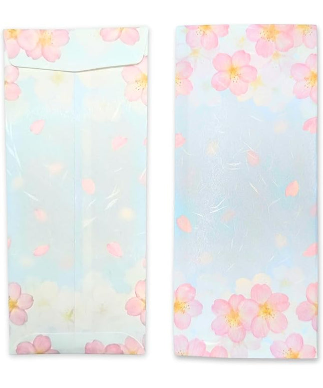 Japanese Cherry Blossom Envelopes 8 Pack, Made in Japan, (Blue Sky), Elegant Washi Paper, Self Sealing, Sakura
