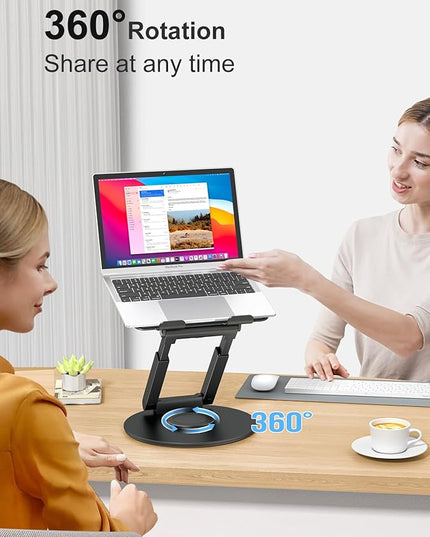 tounee Telescopic Laptop Stand for Desk with 360° Swivel Base, Sit to Stand, Height Adjustable, Portable Riser Holder for Good Posture, Compatible with MacBook Pro, All Laptops 10-17" - Black