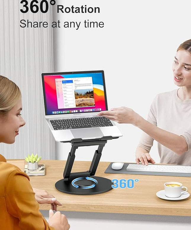 tounee Telescopic Laptop Stand for Desk with 360° Swivel Base, Sit to Stand, Height Adjustable, Portable Riser Holder for Good Posture, Compatible with MacBook Pro, All Laptops 10-17" - Black
