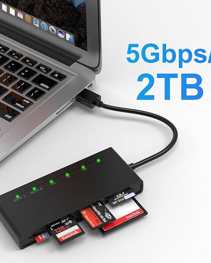 USB3.0 Multi SD Card Reader, SD/TF/Micro SD/CF/MS/XD 7-in-1 5Gbps High Speed Memory Card Reader for SDXC SDHC TF Micro SD CF MS MMC Card, Sony Memory Stick Pro Duo Adapter Read 5 Cards Simultaneously