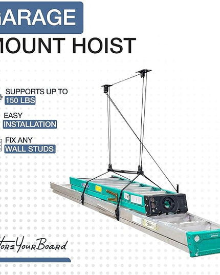 StoreYourBoard Ladder Storage Ceiling Pulley System, Garage Mount Hoist, Heavy Duty Hanging Organizer Holds 150 lbs