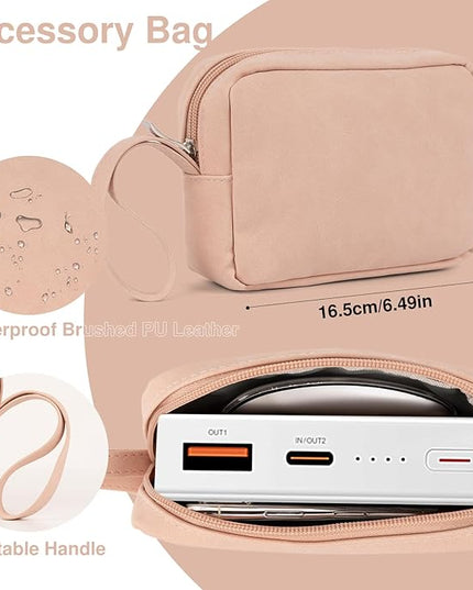 Allinside 13-14 Inch Laptop Sleeve Case for MacBook Pro 14" 2021-2024/MacBook Air 13" 2010-2017/MacBook Pro 13" 2010-2015, Waterproof PU Matte Leather Sleeve with Stand & Accessory Pouch, Pale Pink
