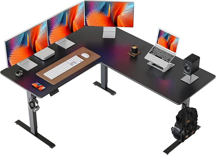 FEZIBO 63 x 55 L Shaped Standing Desk Adjustable Height, 63 Inch Electric Stand up Corner Computer Desk, Sit Stand Home Office Desk with Splice Board, Black