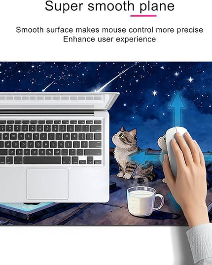 XL Mouse Pad Gaming Mousepad 31.5 x 11.8 Inch Large Keyboard Desktop Mat Diatomite Mouse Pad for Home and Office Desk Accessories with Rooftop Starry Sky Cat Artwork