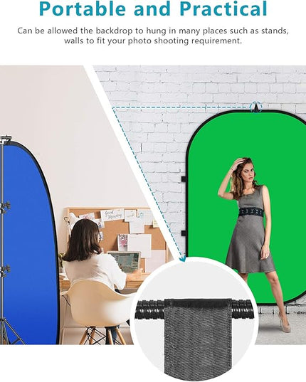 Neewer 5x7ft/1.5x2m Chromakey Foldable Backdrop with Stand 8.5ft/2.6m, 2-in-1 Reversible Green Blue Green Background Panel for Photography Studio, Live Streaming, Video Calls, Games