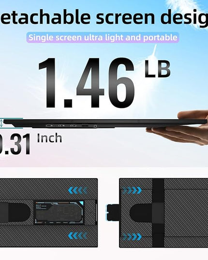 BKVOO Laptop Screen Extender Dual Monitor - 15.6" Portable Monitor Detachable IPS 1080P FHD 85% NTSC Travel Screen USB-C HDMI Port Compatible with Wins Mac Chrome Dex Fits 13-17" Laptops