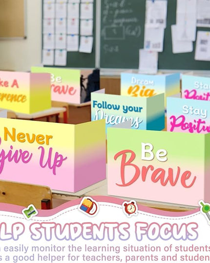 Honoson 24 Pcs Bulk Inspirational Privacy Folders for Students Cardboard Test Privacy Boards Motivational Words Desk Dividers Shield for Classroom School Study Supplies, 6 Styles (Macaron)