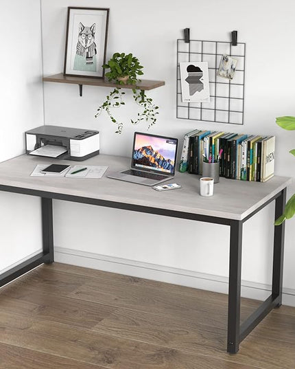 NSdirect 63" Large Computer Desk,Modern Simple Style PC Table Office Desk Wide Workstation for Study Writing,Gaming and Home Office,Extra 1" Thicker Wooden Tabletop and Black Metal Frame,White+Black