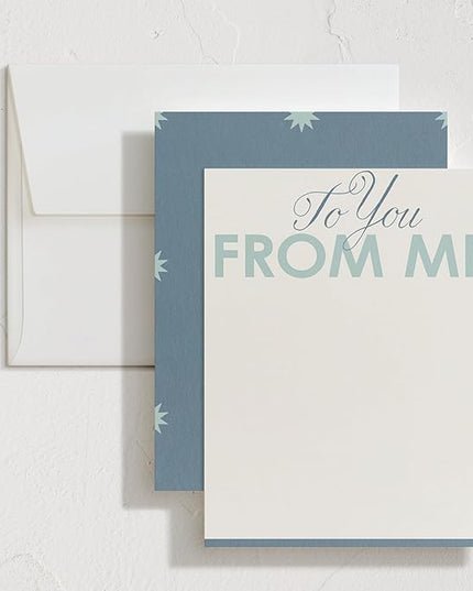 Minted To You From Me Stationery Set, Set of 10, Flat Note Cards & Envelopes for Invitiations and Handwritten Thank You Messages, Blue Star Backer Design, Gifts for Men or Women, Luxurious Paper