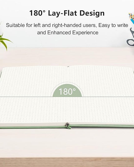 RETTACY Bullet Dotted Journal Notebook, 192 Pages, A5 Medium Size (5.7'' x 8.3''), Leather Hardcover, 100 GSM Thick Paper, for Bullet Journaling, Planning, Tracking (Light Green)