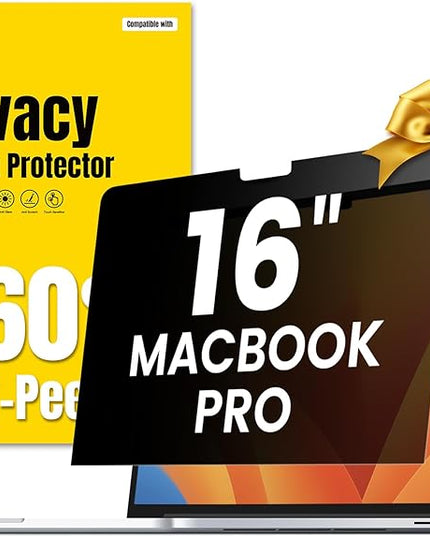 F FORITO 360° Privacy Screen Protector Compatible with MacBook Pro 16 inch (2024, 2023, 2022, 2021, M4, M3, M2, M1, Pro, Max), Anti Peeping Anti Glare Anti Blue Light Laptop Privacy Screen Shield