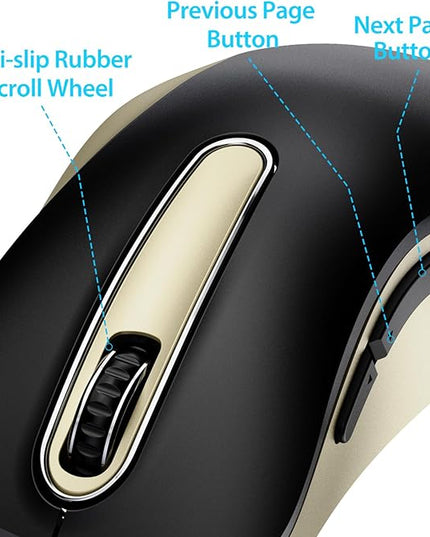 memzuoix 2.4G Wireless Mouse, 1400 DPI Computer Mice with USB Receiver, Portable Wireless USB Battery Powered Cordless Mouse for Laptop, PC, Desktop, 5 Buttons (Black Gold)