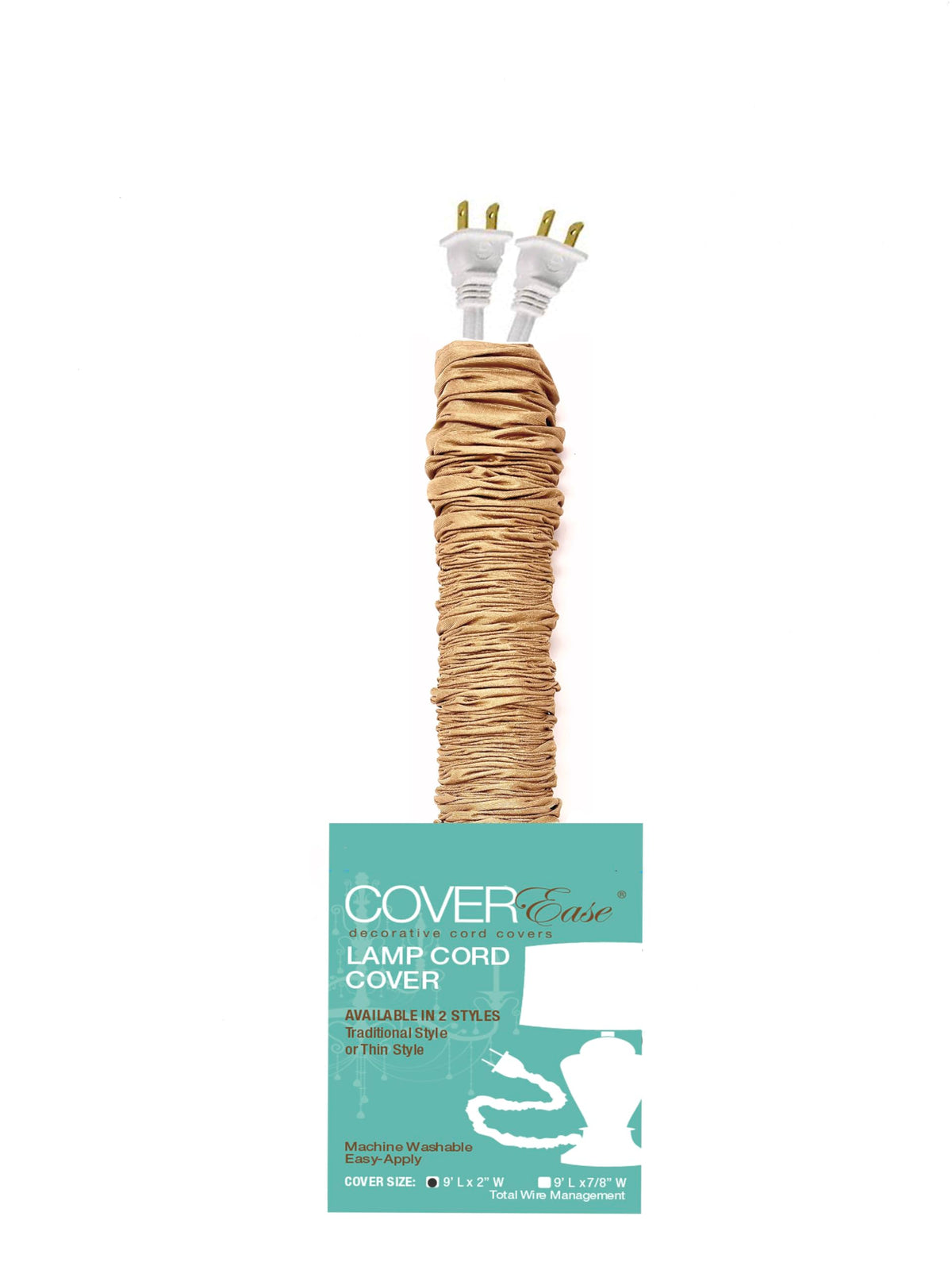 Gold/Golden COVEREase Cord Cover 9 ft Faux Silk Fabric Lamp Cord Cover - Cable Sleeve, Wire Cover, Cord Hider for Cable Management for Electrical Lighting Fixtures (1 Pack)