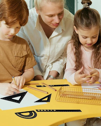 Zotemo 5 Pcs Metal Geometry Set, Math Drafting Ruler Kit- Aluminum Triangle Rulers, Protractor, 8 Inch and 6 Inch Drawing Ruler, Measuring Tool for School and Office (Metric and Imperial, Black)