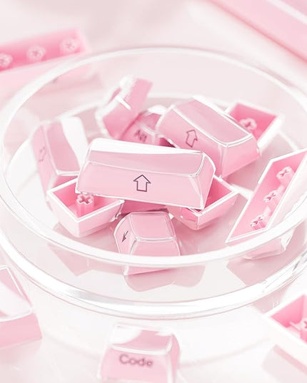 XVX Pink Keycaps, Crystal Jelly Keyboard Keycaps OEM Profile Side Printed Keycap Set Compatible with 61/68/84/87/98/100 ANSI Layout MX Switches Mechanical Keyboard