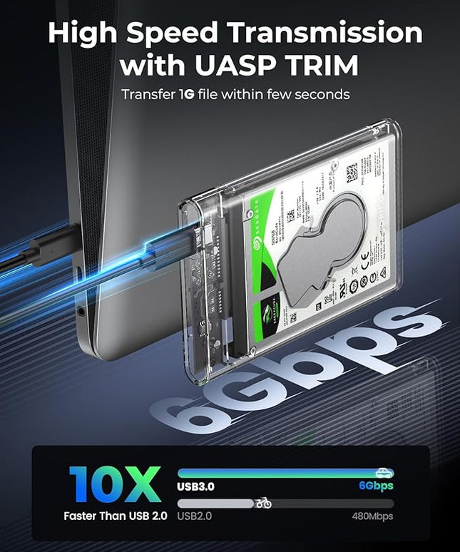 ORICO 2.5'' Hard Drive Enclosure Type-C USB 3.1 Gen2 to SATA 6Gbps Computer External HDD Enclosure for 7 9.5mm HDD SSD Support UASP Compatible with MacOS Windows -2139C3-G2