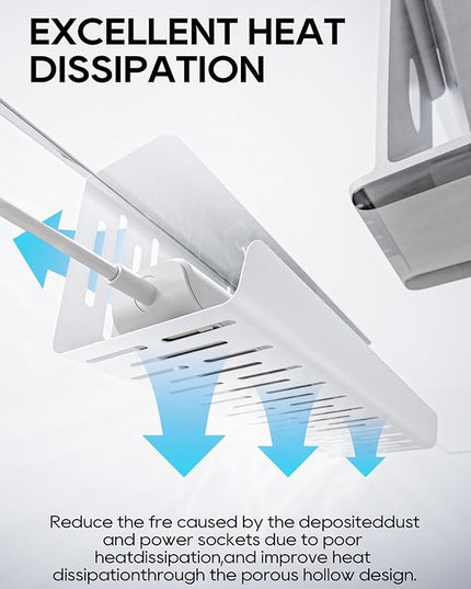 NODOCA No Drill Under Desk Cable Management Tray, 14'' Wire Management, Punch-Free Clamp on, Metal Cable Tray, Wire Organizer Under Desk, Under Desk Basket for Office and Home, White(2 Packs)