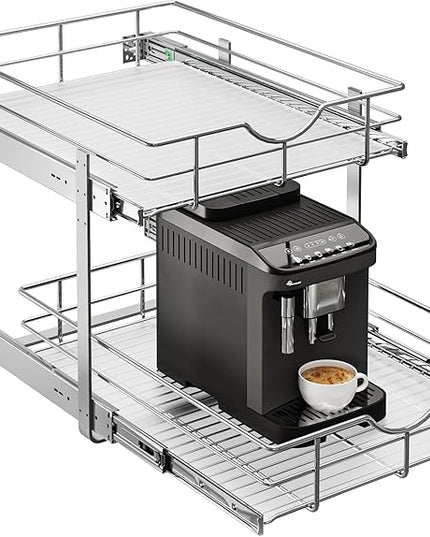 WelFurGeer 2-Tier Kitchen Cabinet Pullout Shelf and Drawer Organizer, Soft Close Pantry Pull Out Shelves, Heavy Duty Pull Out Cabinet Organizer with Shelf Liner for Kitchen Cabinets, Pantry Storage
