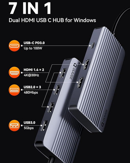 QUUGE Docking Station Dual Monitor 2 HDMI, 7 in 1 USB C Hub with Dual HDMI 4K, PD Charging, 5Gbps USB 3.0, 3 USB2.0, USB C Docking Station for MacBook Pro/Dell XPS/HP/Lenovo/Surface/Yoga etc