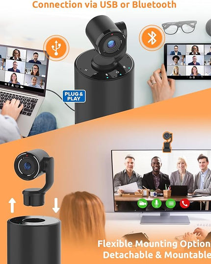 TOUCAN Video Conference Camera with 4 Noise-Cancelling Mics, Speaker, Adjutable Camera, 1080p Detachable USB Webcam Plug and Play Works with Zoom, Microsoft Teams and More, for PC/Mac/Laptop