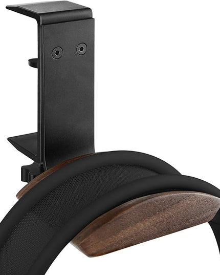 GEEKRIA Wooden Headphones Stand Compatible with Apple AirPods Max, Sony WH-1000XM6 Headphone Hook, Earphones Hanger Mount, Dual-Purpose Aluminum Headset Desktop Clip with Walnut Holder
