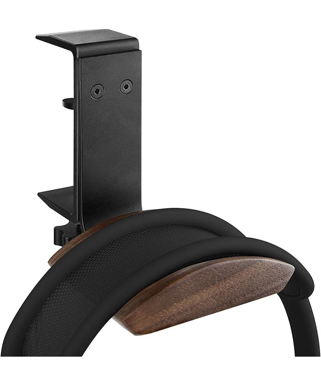 GEEKRIA Wooden Headphones Stand Compatible with Apple AirPods Max, Sony WH-1000XM6 Headphone Hook, Earphones Hanger Mount, Dual-Purpose Aluminum Headset Desktop Clip with Walnut Holder