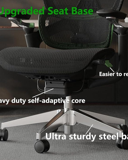 Ergonomic Office Chair, Mesh Home Office Desk Chair with Adaptive Lumbar Support, Gaming Chair with Headrest, 5D Armrest,90-130°Tilt, BIFMA Certified, Model Zen (Green)