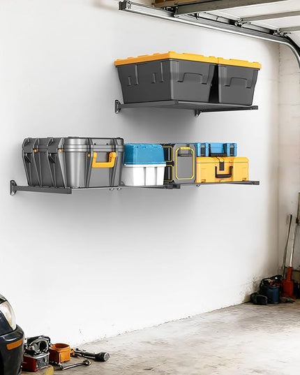 EVERHANGER Wall Mount Garage Storage Shelves, 33in x 24in Heavy Duty Shelf Organizer for Storage Bins, Power Tools, Holds 525lbs, 2 Pack Black
