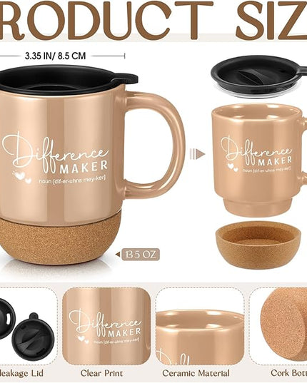 4 Pcs Difference Maker Gift for Women Men Teacher Employee Appreciation Gift for Coworker Staff Coach Difference Maker Mug Notebook Scented Candle Motivational Ballpoint Pen for Valentines(Brown)