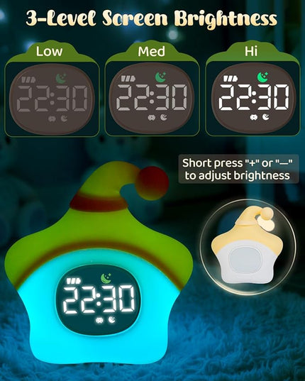 Star Alarm Clock with Night Light for Kids with Sleep Training and Sound Machine, Rechargeable Silicone Lamp OK to Wake Clock，Cute Animal Tabletop Lamp, Perfect Sleep Companion for Boys Girls, Yellow
