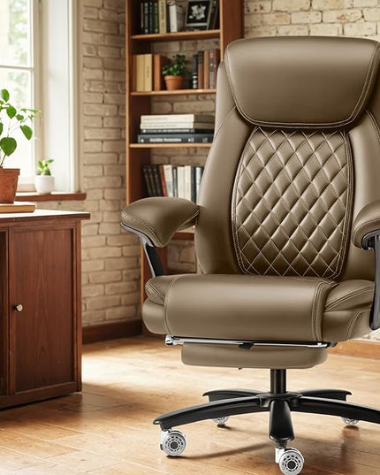 600LBS Reclining Heavy Duty Office Chair with Foot Rest, Big and Tall Office Chair with Pocket Spring Cushion, Large High Back with Adjustable Lumbar Support,Dual Rubber Wheel