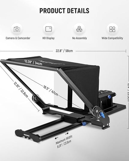 NEEWER Teleprompter X17 II with RT113 Remote/APP Control, 17" HD Beamsplitter All Metal Frame Upgraded Camera Mount QR Plate Compatible with Manfrotto 501PL iPad iPhone, Max Load 44.1Ib, Assembly Free