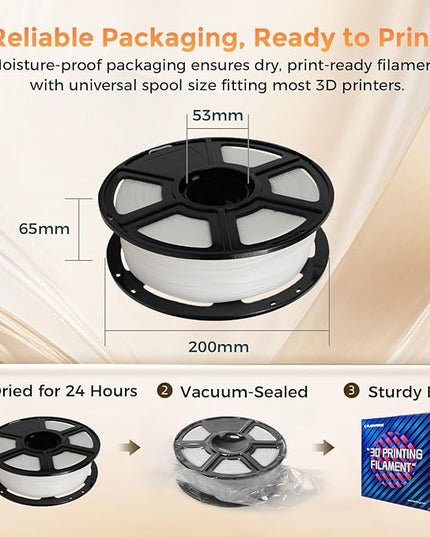 FLASHFORGE PLA Filament 1.75mm +/- 0.02mm, Matte White 3D Printer Filament 1kg (2.2lbs) Spool, Excellent Printing Performance, Easy to Use for Most FDM 3D Printers