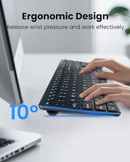 Wireless Keyboard-2.4G Ultra Slim Quiet Full Size USB PC Computer Keyboard,19 Multimedia Keys,Number Pad,Plug&Play,Lag-Free Ergo,Long Battery life for Desktop,Laptop,Smart TV,MAC,Windows,QWERTY