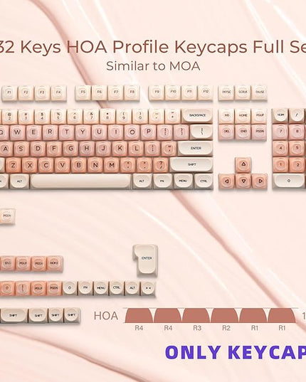 OHY PBT Keycaps, XVX Pink Jelly Foundation HOA Profile, 132-Key Cute Custom Keycaps (for Mechanical Keyboards with Cherry/Gateron MX Switches)-Flesh Pink