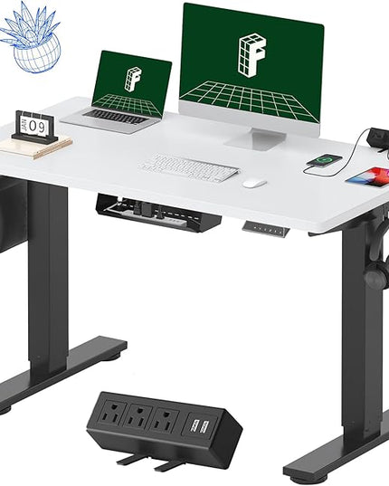 FLEXISPOT EN2 Whole-Piece Standing Desk with Clamp Power Strip, 48 x 24'' Electric Stand Up Height Adjustable Desk with Cable Management (Black Frame + 48" White Top, 2 Packages)