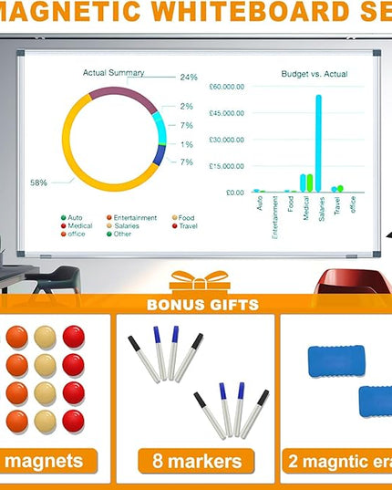 H-Qprobd 5' x 4' Dry Erase Board for Wall 60" x 48" (2 Pack) Magnetic Presentation Whiteboard with Long Pen Tray, Wall-Mounted White Boards Large Whiteboard Including 8 Markers, 16 Magnets, 2 Erasers