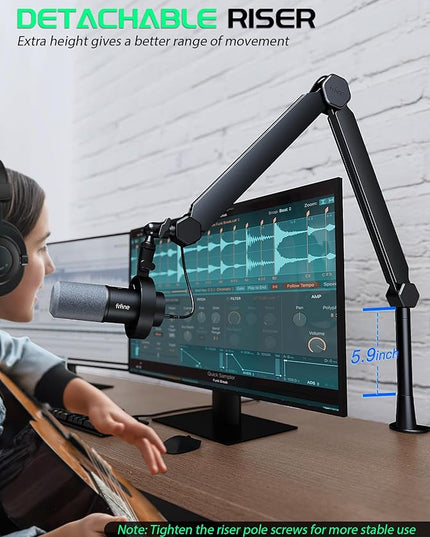 FIFINE Mic Boom Arm, Microphone Stand with Cable Management Channels, Extension Tube, Desk Clamp, Thread Adapter, Fully Adjustable Metal-Built Podcast Mic Arm for Streaming Gaming Recording-BM66T