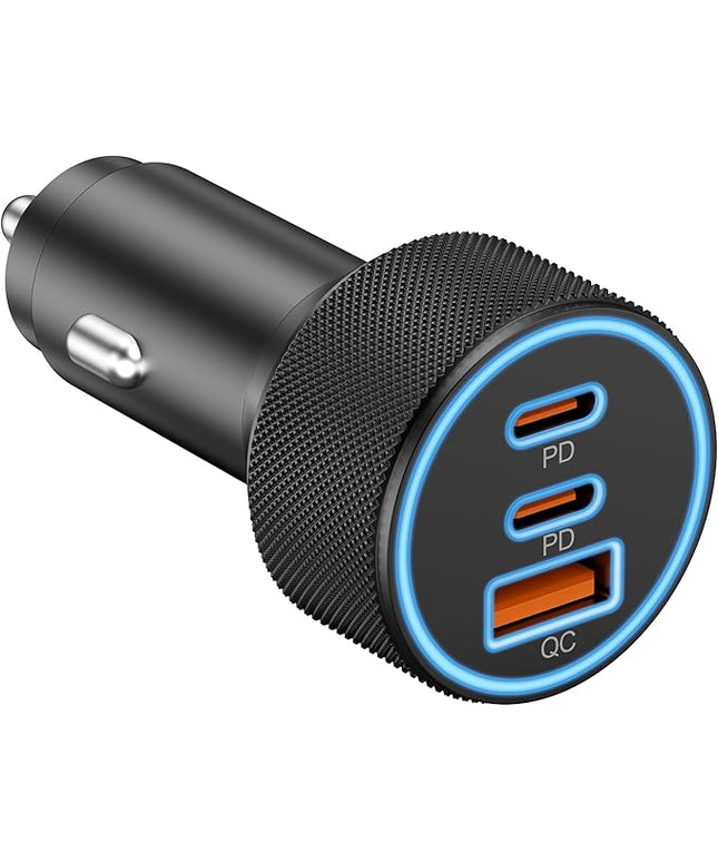 USB C Car Charger, 3-Port 67W Dual USB-C & USB-A Car Power Adapter PD/QC Fast Charging Cigarette Lighter for iPhone 17/16/15/14/13/12/11 Pro Max, iPad, Samsung Galaxy S25 S24/S23/S22, Pixel, Android
