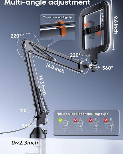 12'' Selfie Ring Light with Clamp Stand for Video Recording, Live Streaming(YouTube, Instagram, TIK Tok), Compatible with Phones, Cameras and Webcams