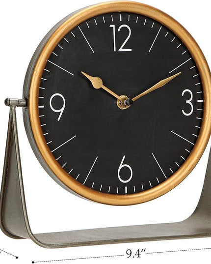 NIKKY HOME Vintage Table Clock, Black Desk Clock on Stand Decorative Desk and Shelf Clocks Metal Tabletop Clock Silent Non-Ticking with Battery Powered for Living Room