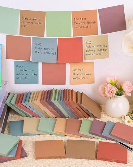 60 Pack Vintage Sticky Notes 3x3 12 Retro Colors Posted Note Adhesive Paper Memo Pads 56 Sheets/Pad Self-Stick Note Bulk Easy to Stick for Back to School Teacher Student, Office Supplies
