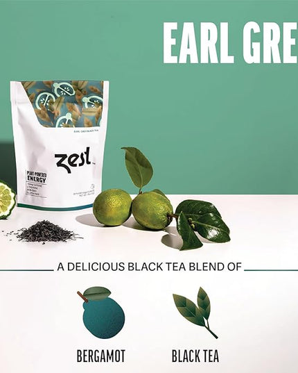 Zest High Caffeine Black Tea Bags – Earl Grey Energy Tea with Natural Bergamot – 150mg Caffeine per Cup – Focus & Morning Breakfast Tea for Energy – Caffeinated Coffee Substitute – 20Ct Pack