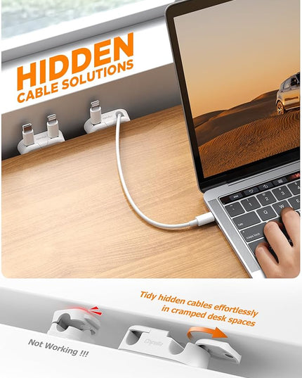 Magnetic Cable Clips - Chfeila 4Pack [Dual Slot] [360°Rotating & Twist-Lock] Cord Management, Adhesive Phone Charging Keeper, Wire Organizer Holder for Nightstand, Home Office Desk Accessories Decor